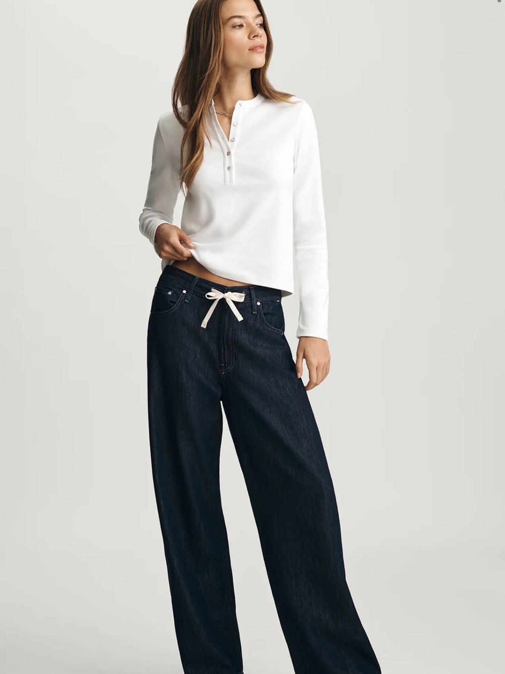 Anthropologie Dark Blue Wide-Leg Jeans with Drawstring